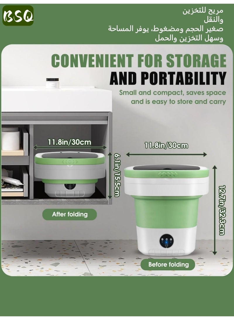 BSQ Portable Mini Folding Washing Machine | 12-Liter Large Capacity | Mini Washing Machine | Automatic Household Bucket-Type Folding Washing Machine for Underwear, Baby Clothes, Suitable for Apartments, Travel, RVs, Can Wash Underwear, Socks, and Baby Clothes, Green - Image 2